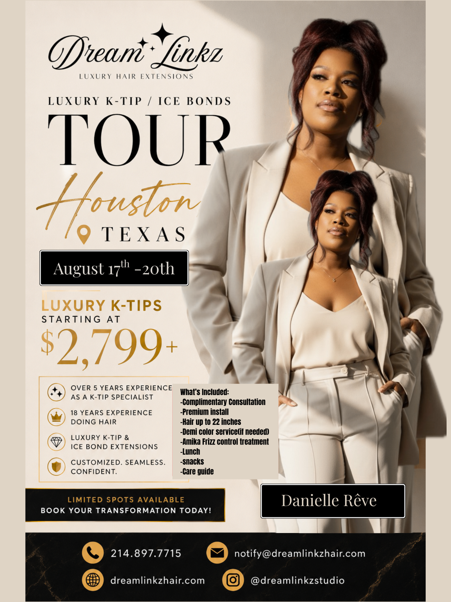 Dream LinkZ luxury hair extensions tour — Houston, Texas, August 17 through 20